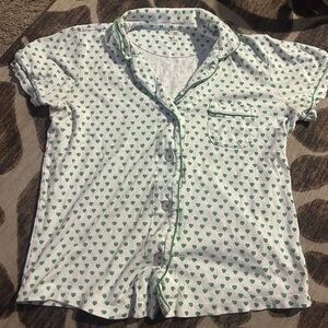 Roller Rabbit White and Green Heart Button Down pj top
